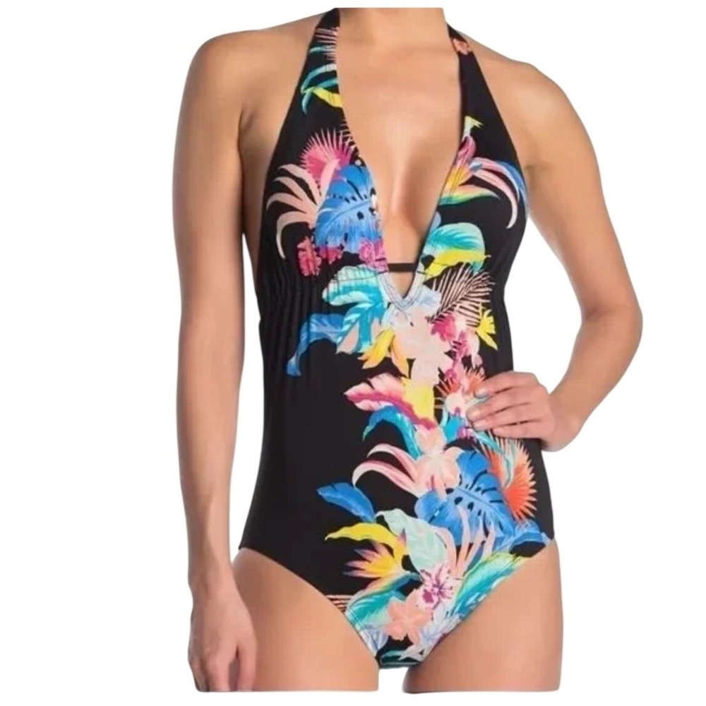 NEW Laundry by Shelli Segal‎ One Piece Swimsuit Size S Tropical Floral Halter